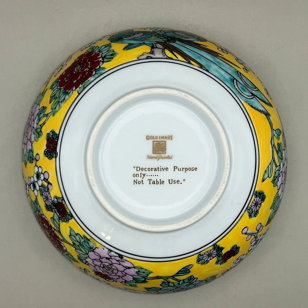 Gold Imari Hand Painted Peacock Floral Porcelain Decorative Bowls‎ Set 3 As Is